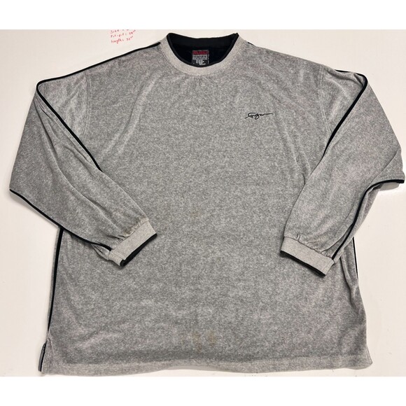 FUBU Other - Vintage FUBU Velour Long Sleeve Shirt Men L Gray Black Piping Script Logo 90s